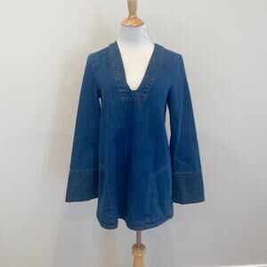 Free People OB456512 Dream Bell Long Sleeve Denim Hendrix Blue Tunic/Top Small